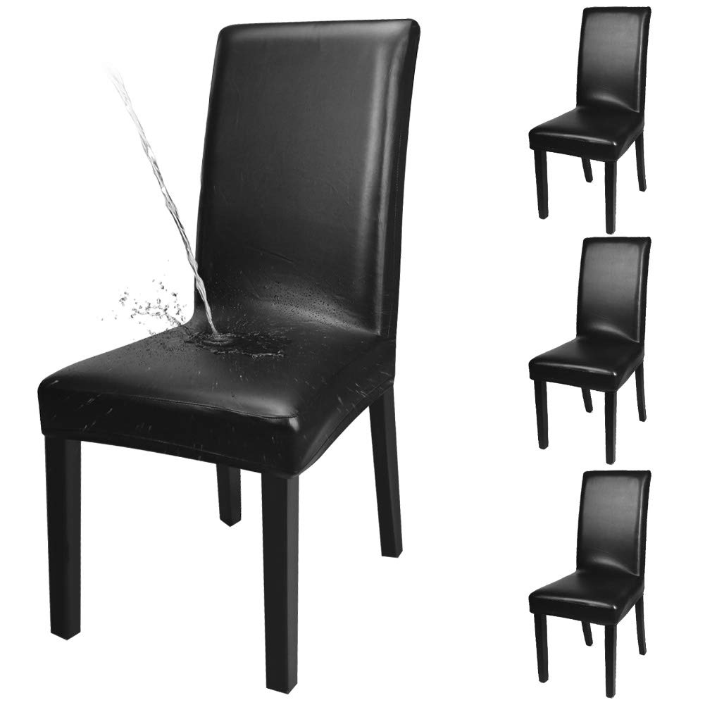 Black Pu Leather Chair Covers Set of 4 Q457243