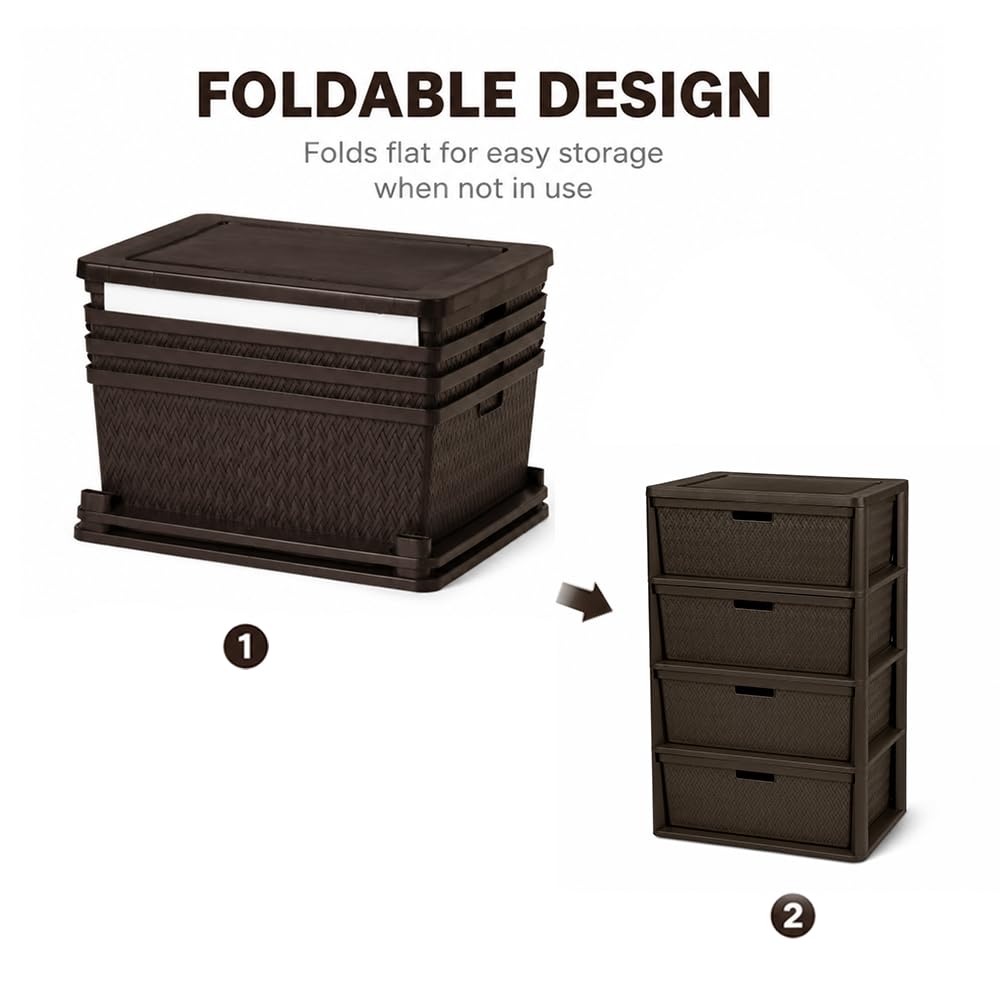 Brown 4 Drawer Plastic Storage Organizer Tower X742