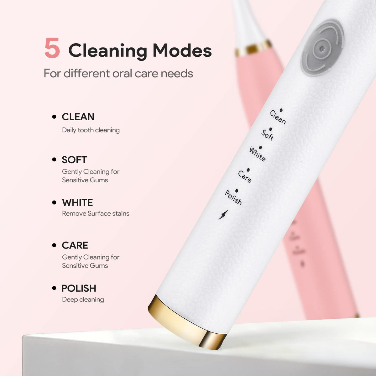 Rechargeable Sonic Toothbrush 2-Pack White Pink Q30042