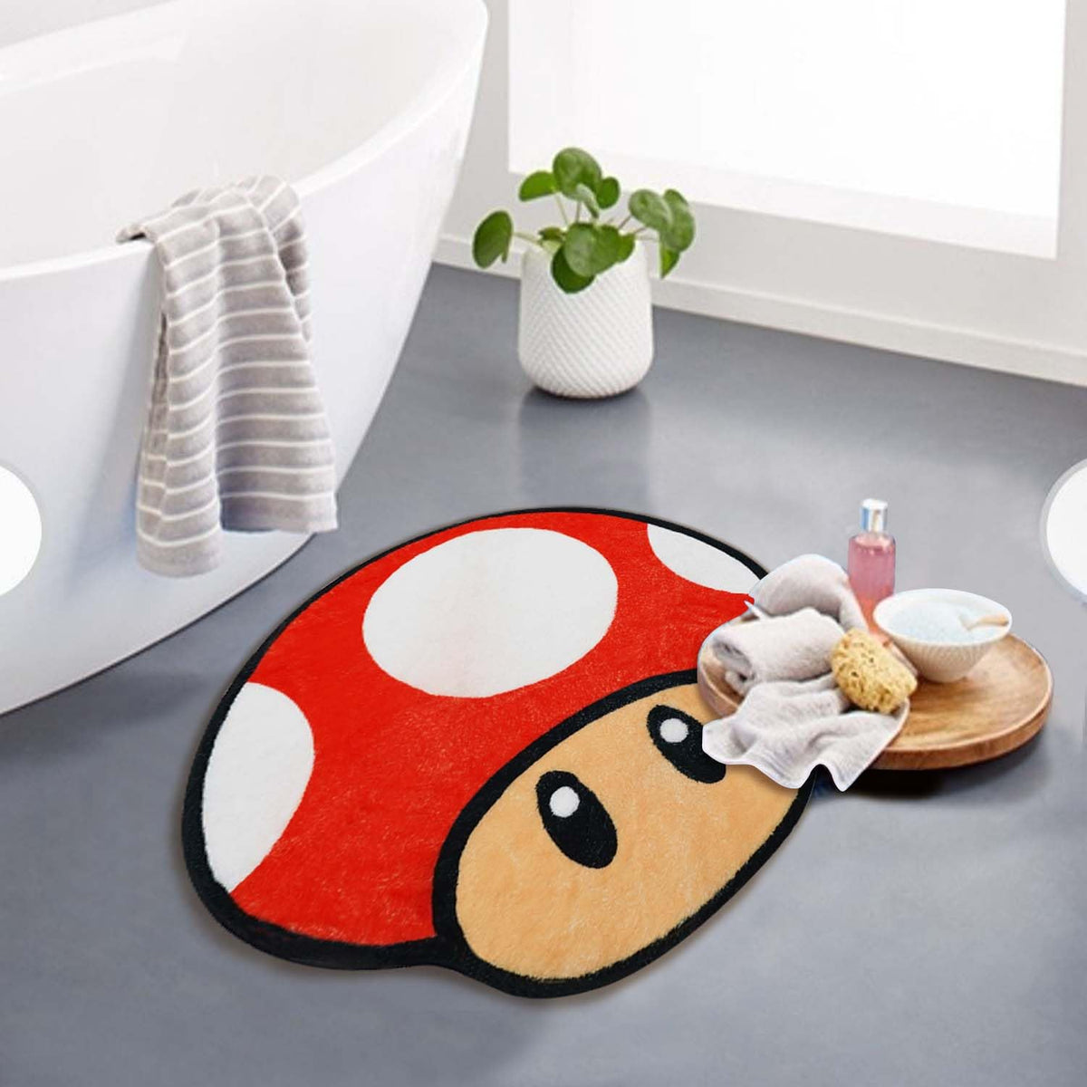 Red Irregular Shaped Non-Slip Absorbent Washable Bath Mat B21611