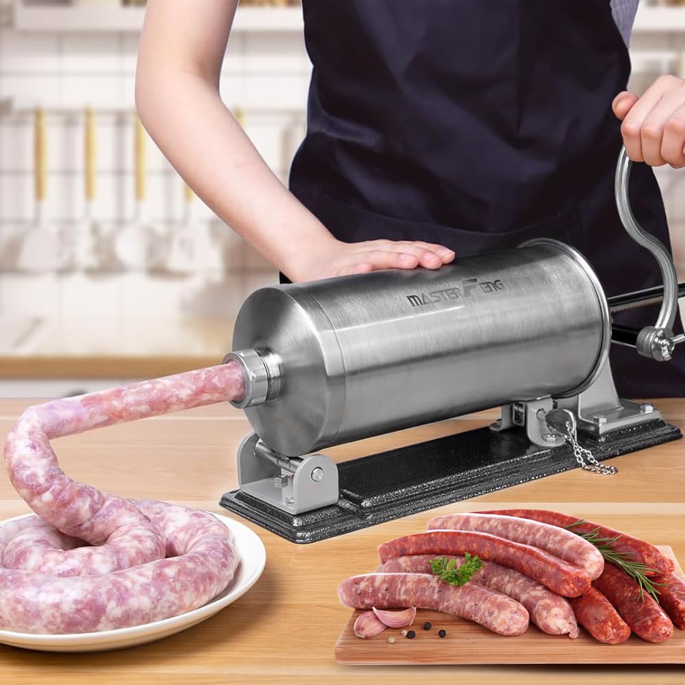 6 LBS Stainless Steel Sausage Stuffer with 4 Funnels Z881755