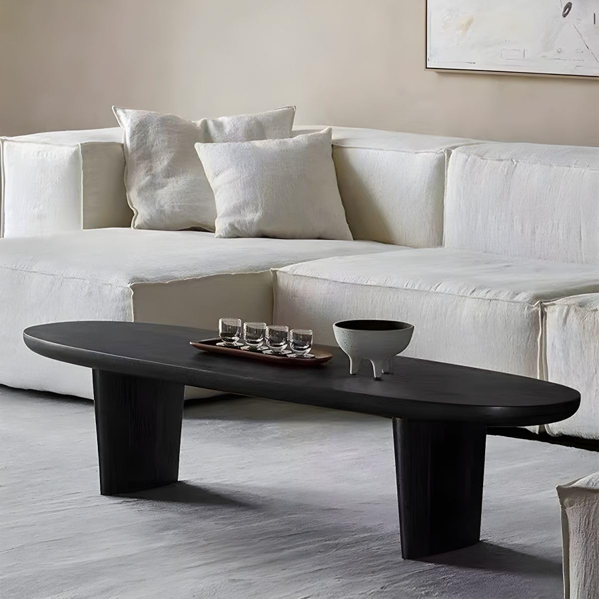 Black Wood Oval Coffee Table 59" L x 19" W x 16" H R941