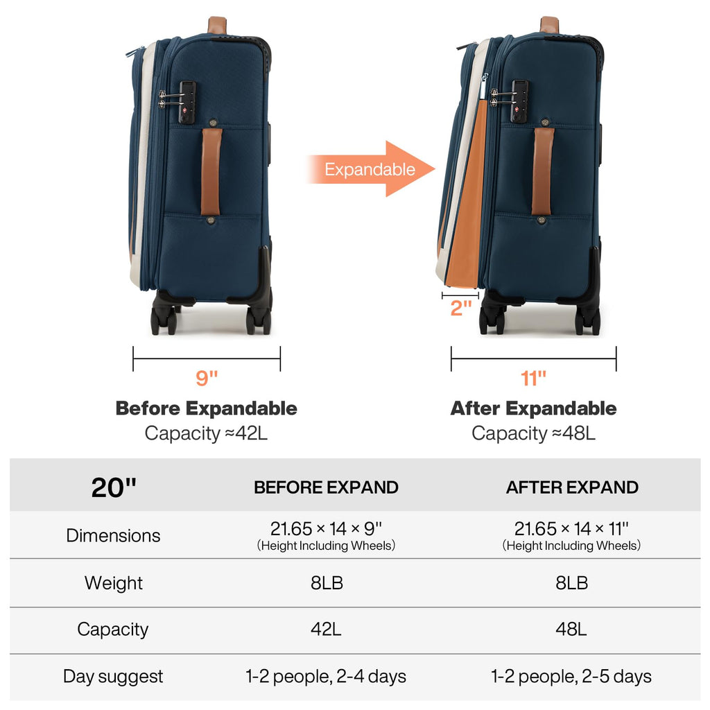 20 Inch Expandable Softside Carry On Luggage with Front Pocket K124516