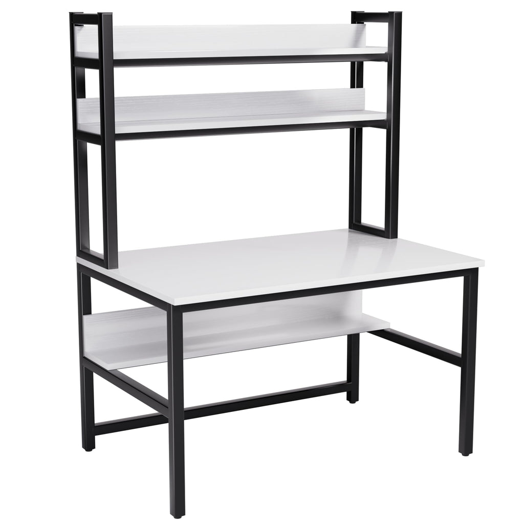White Computer Desk with Hutch and Shelves C688