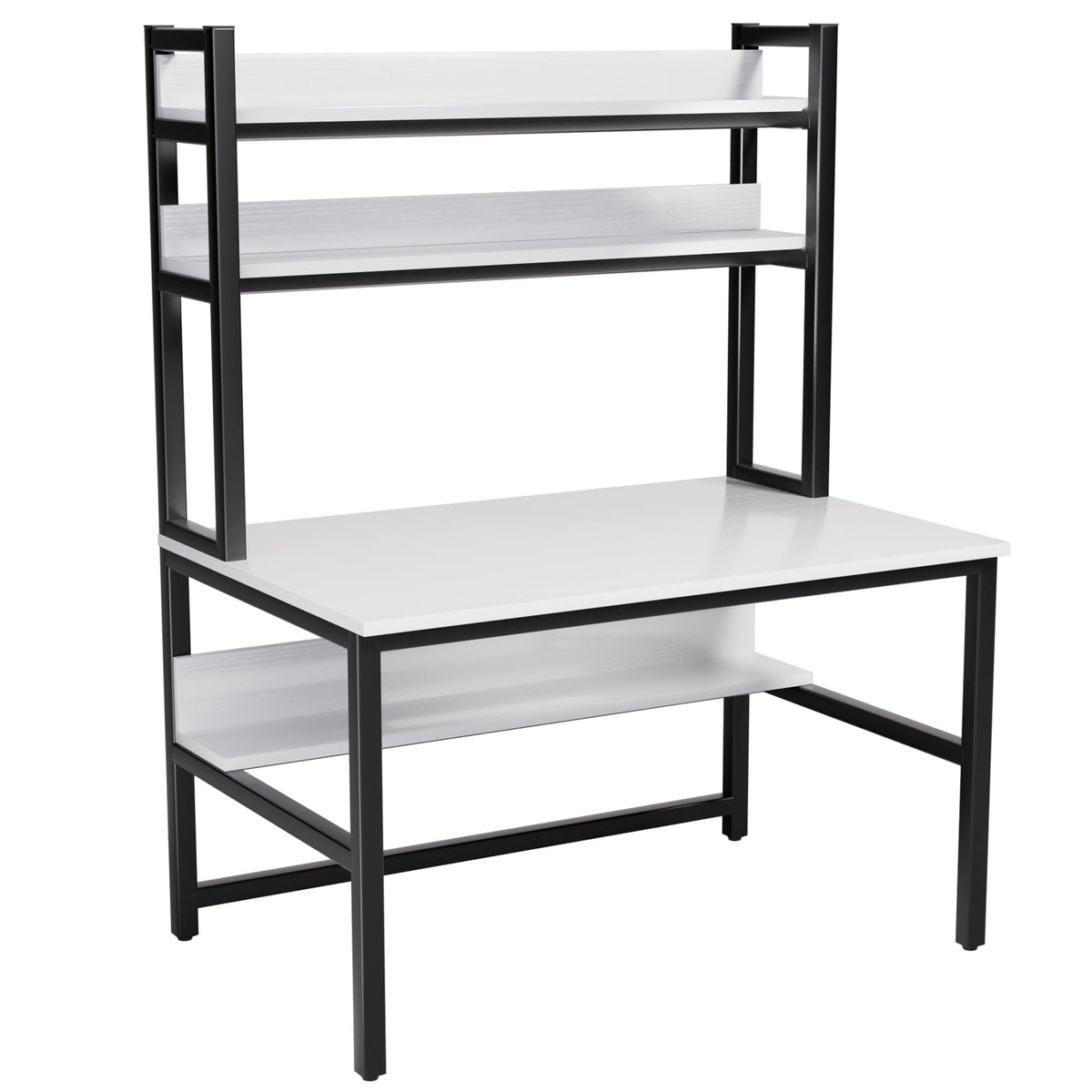 White Computer Desk with Hutch and Shelves C688