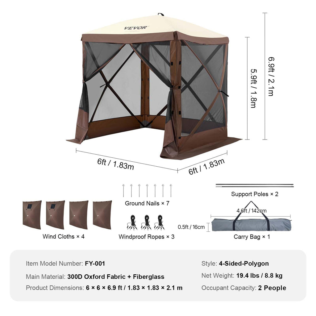6 x 6 ft Pop Up Gazebo Tent with Mosquito Netting and Privacy Panels Y1576