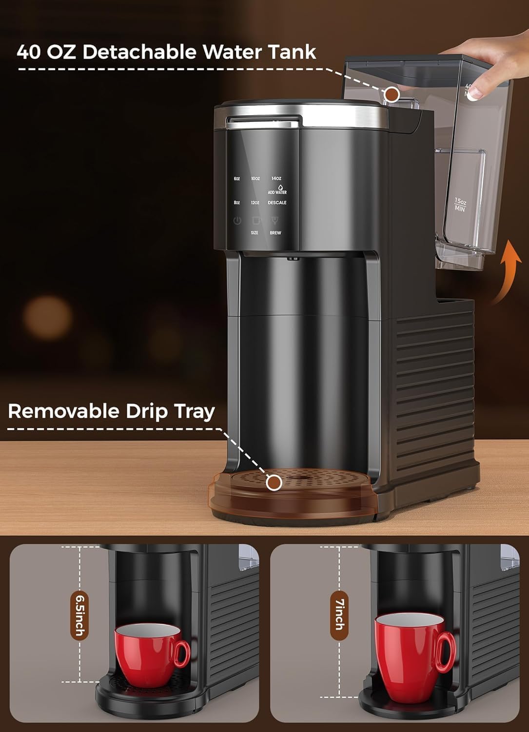 Single Serve Coffee Maker, 2 in 1 Capsule & Ground Coffee Brewer, 40 Oz Removable Water Tank Q58020