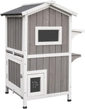 Weatherproof 2-Story Outdoor Cat House with Feeding Station H148078
