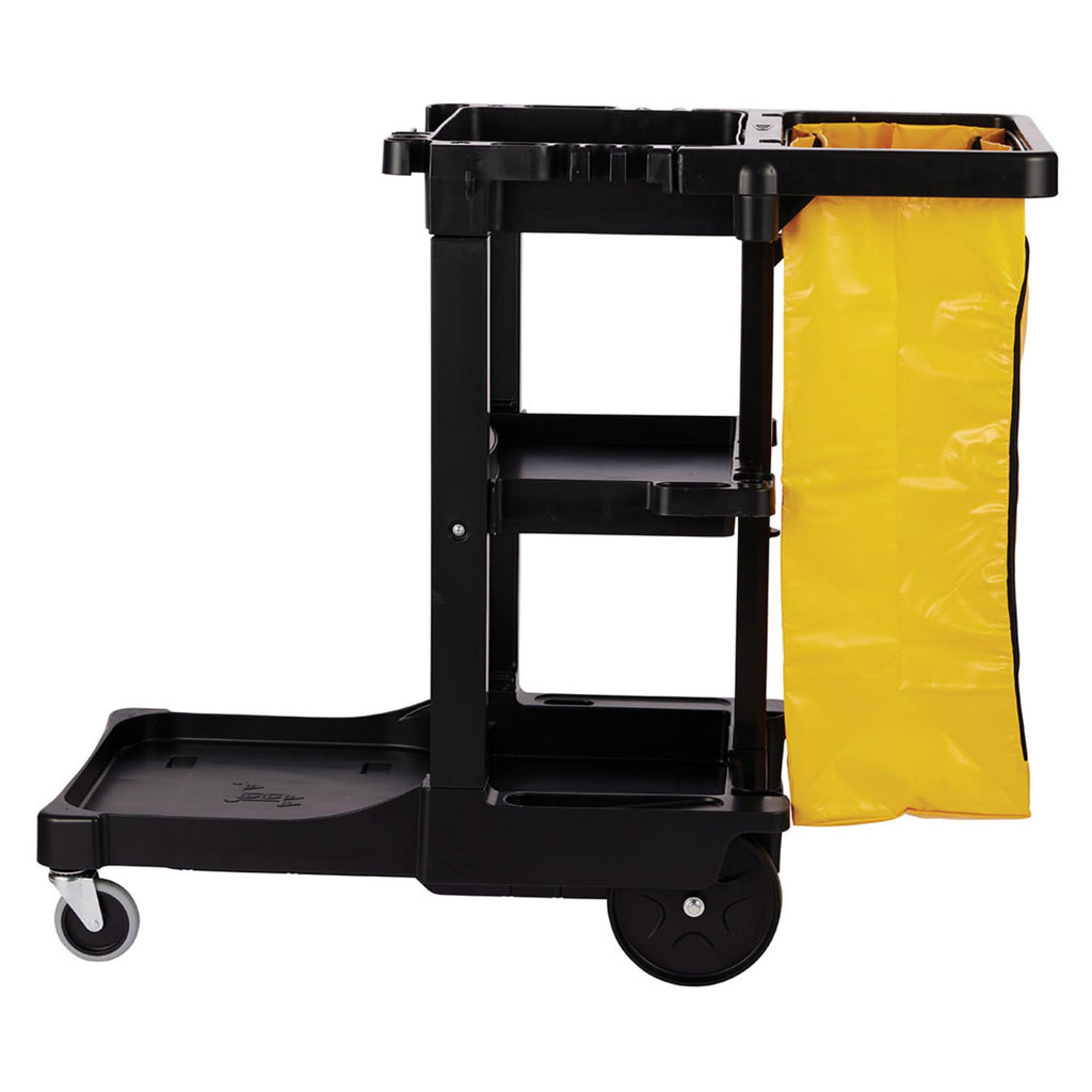 3-Shelf Wheeled Cleaning Cart with Yellow Vinyl Bag O946