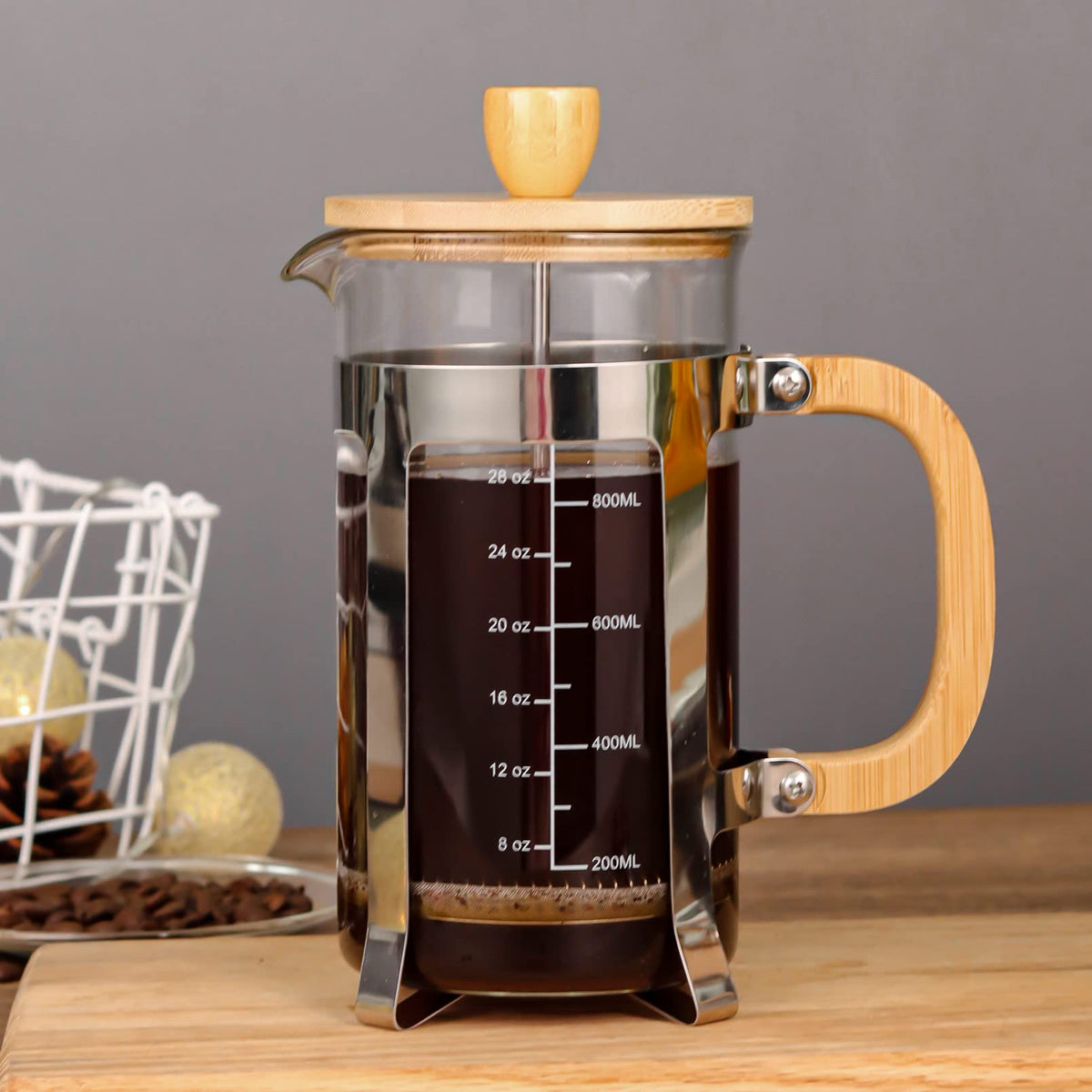 34 oz French Press Coffee Maker with Bamboo Lid N357124