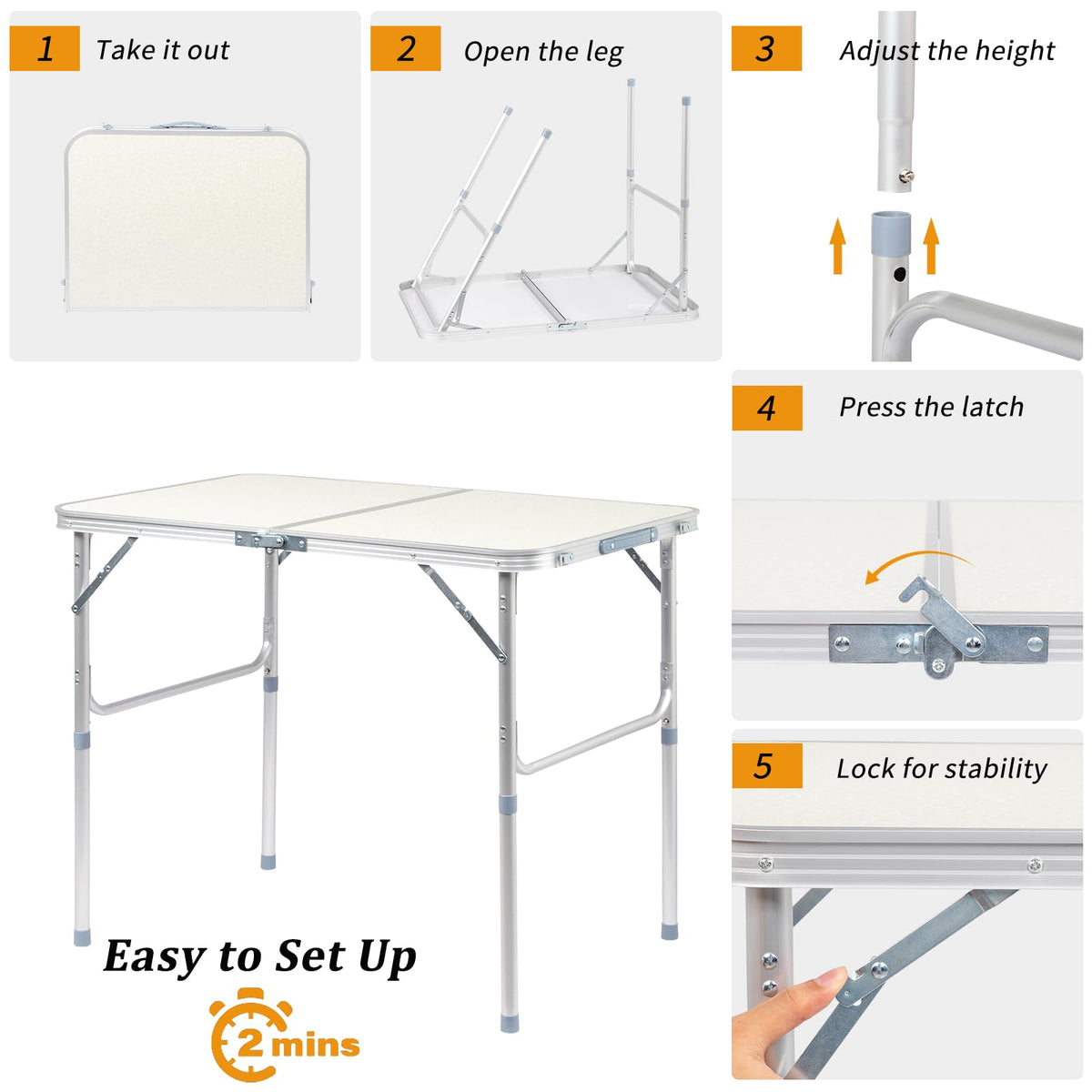 3ft Portable Aluminum Folding Picnic Table with Carry Handle T3581
