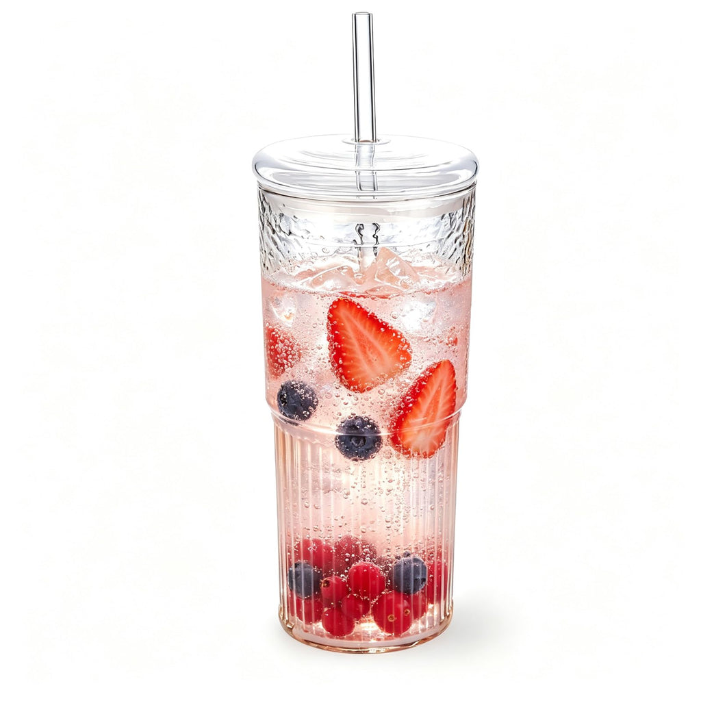 20 oz Glass Cups with Lids and Straws W4153