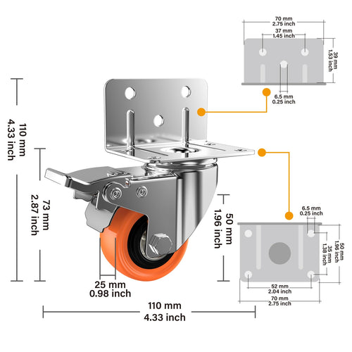 2" L-Shaped Swivel Caster Wheels Set of 4 P51949