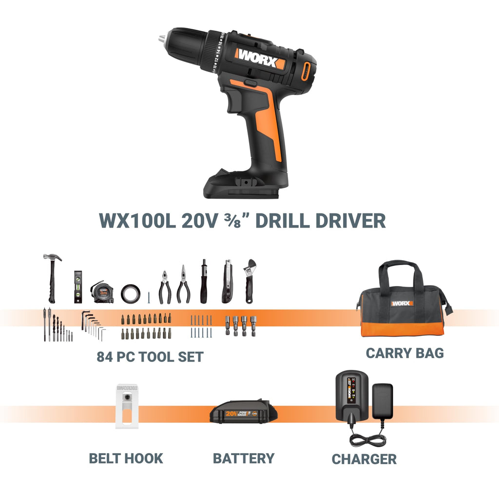 Cordless Drill Driver 20V 3/8-Inch 84-Piece Kit Z578965