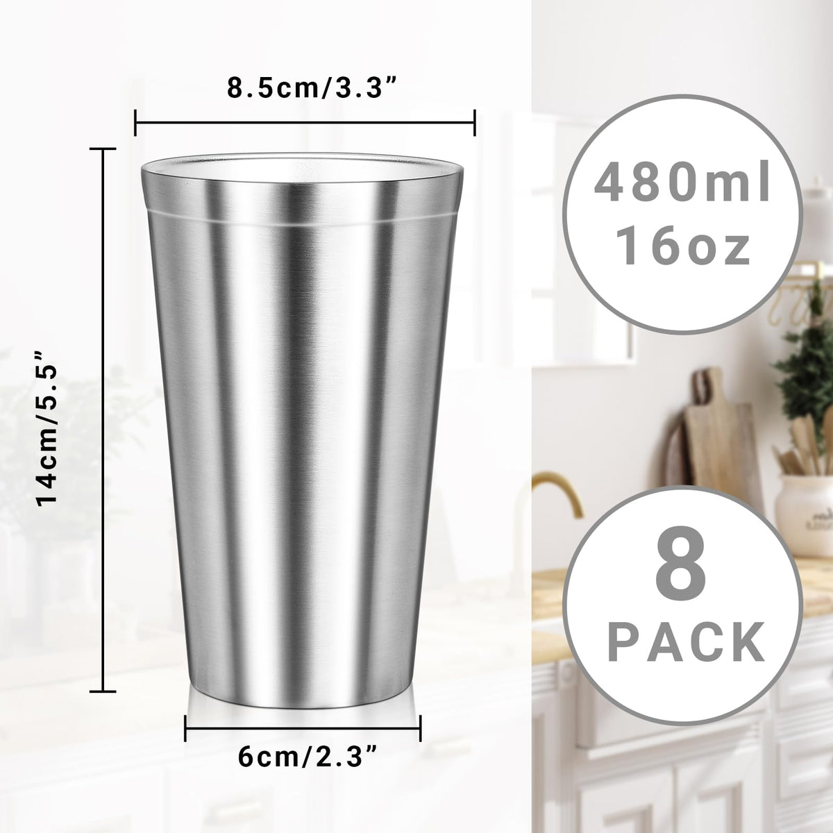 16 oz Stainless Steel Insulated Tumbler 8 Pack B291