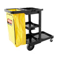 3-Shelf Wheeled Cleaning Cart with Yellow Vinyl Bag O946