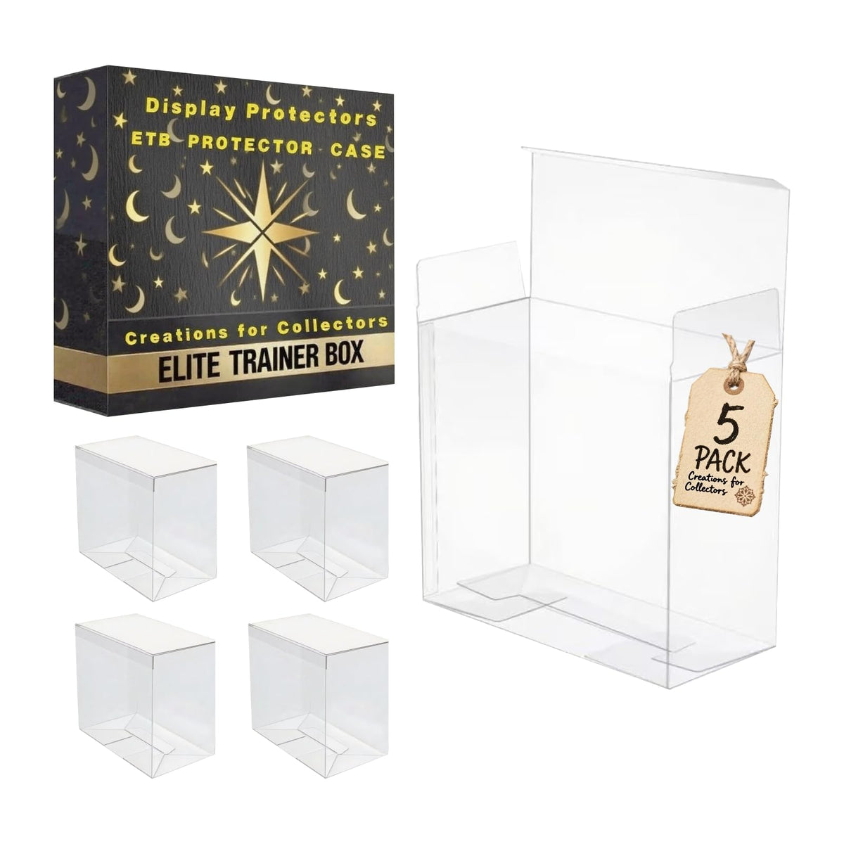 5 Pack 0.5mm Thick Crystal Clear PET Plastic Stackable Display Case U331019