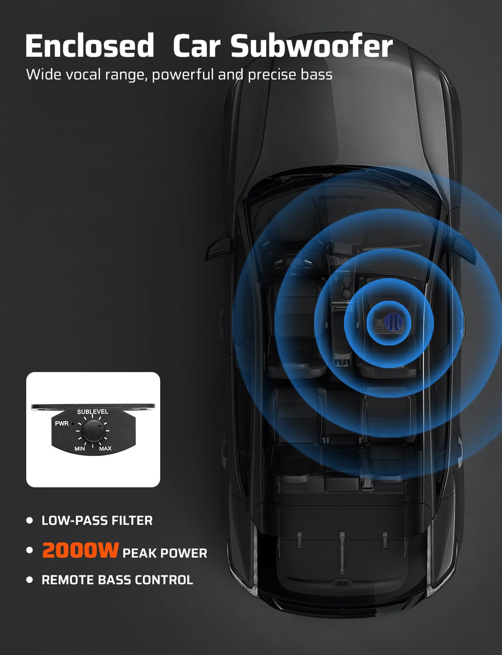 10" 2000W Underseat Car Subwoofer with RGB Lights Y3675