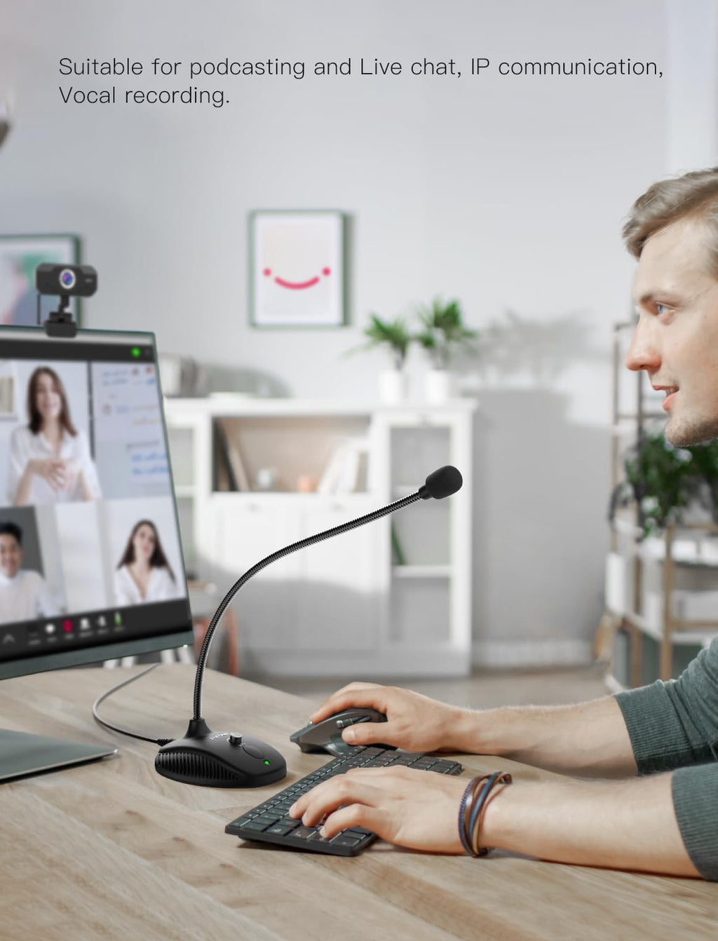USB Computer Microphone, Plug & Play Desktop Condenser Mic, Mute Button with LED Indicator Q271
