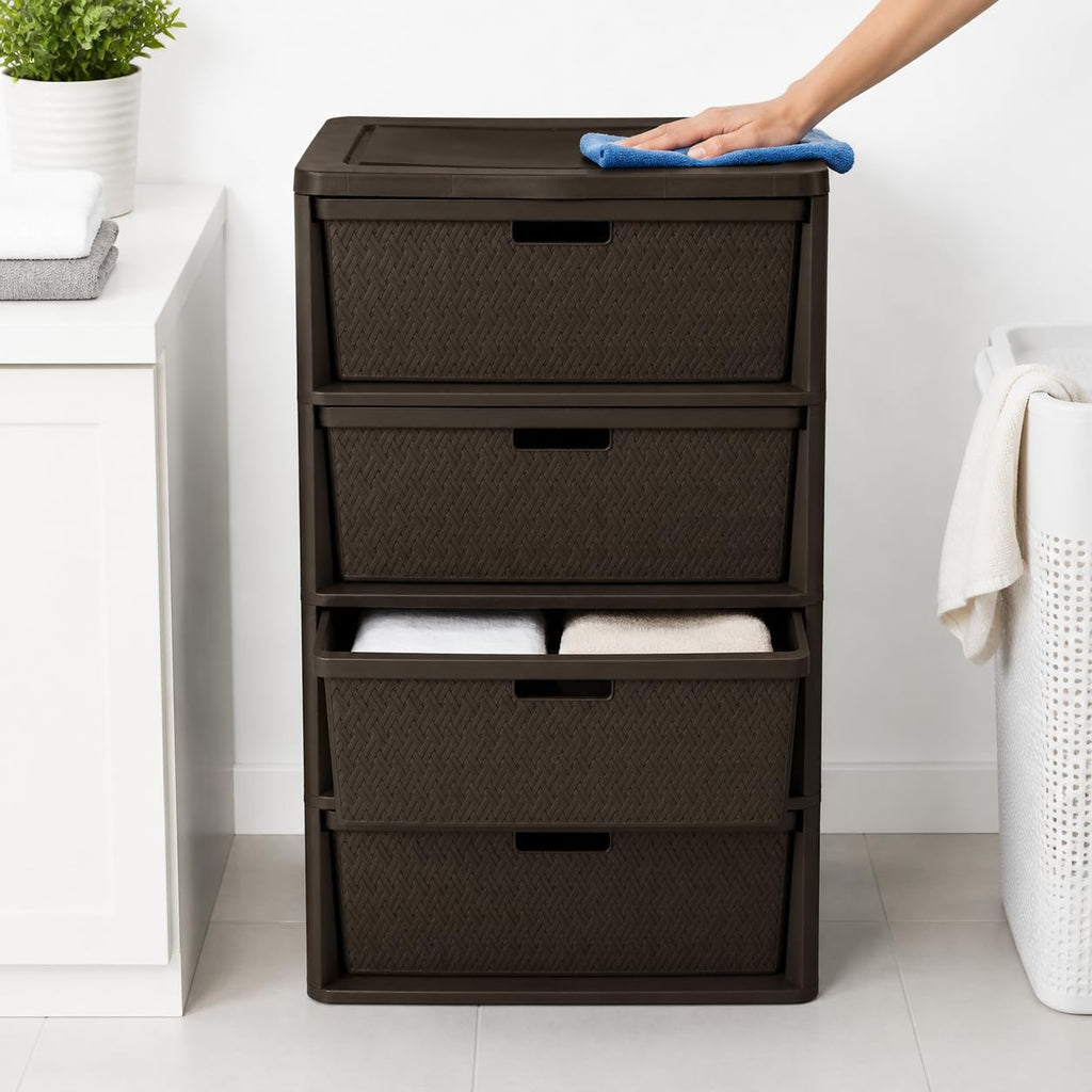 Brown 4 Drawer Plastic Storage Organizer Tower X742
