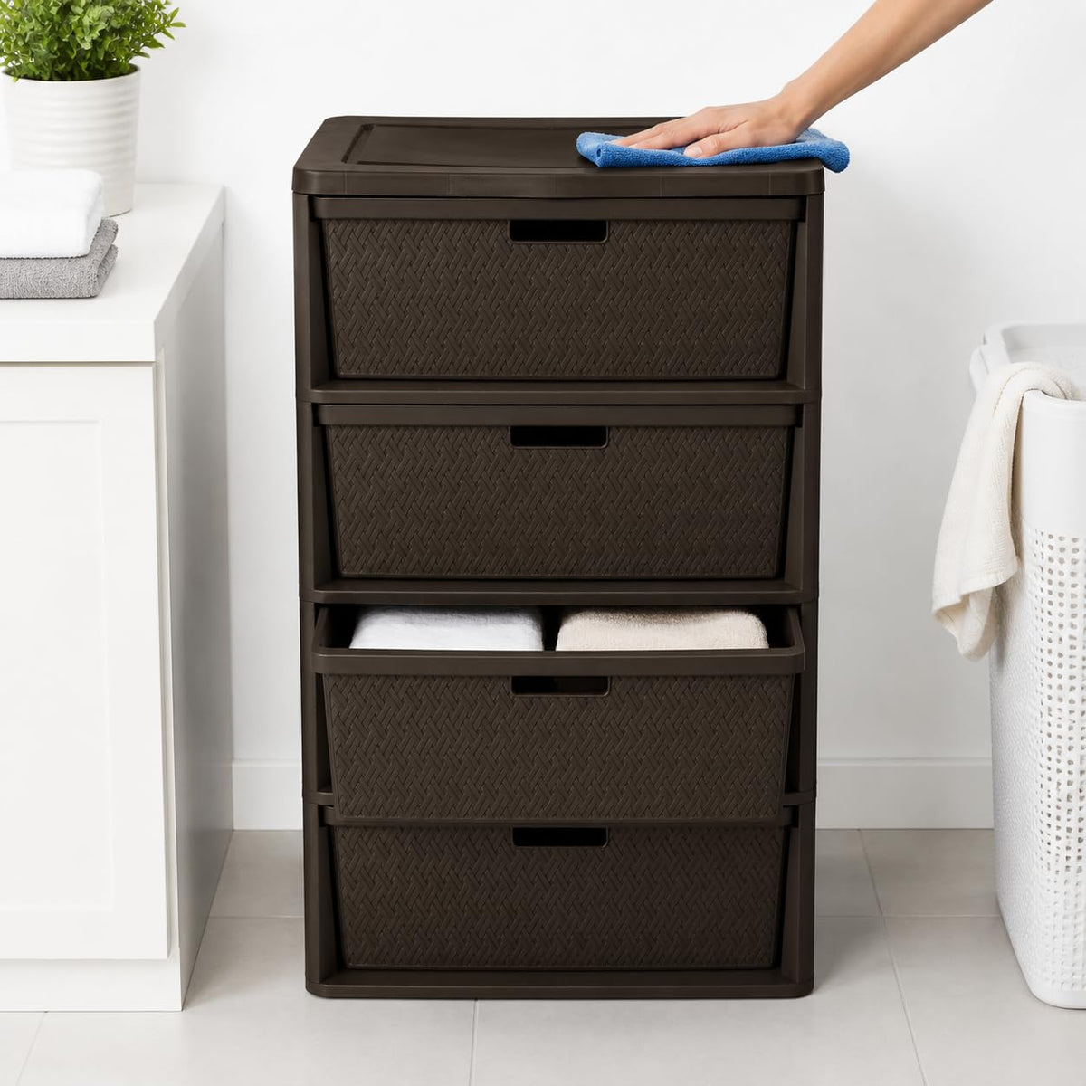 Brown 4 Drawer Plastic Storage Organizer Tower X742