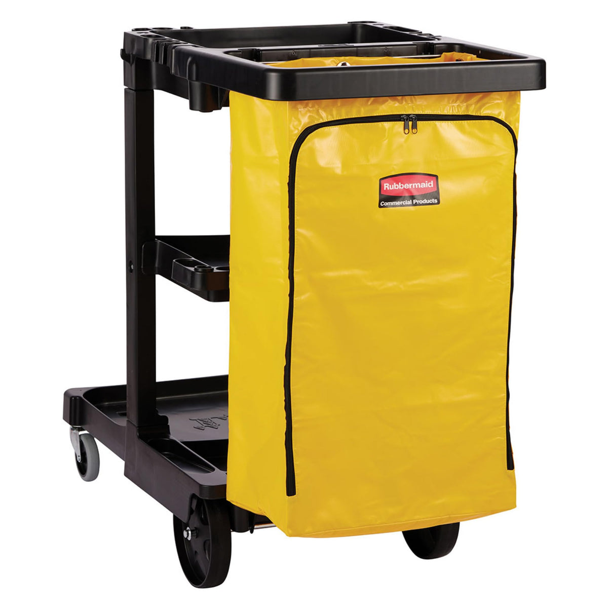 3-Shelf Wheeled Cleaning Cart with Yellow Vinyl Bag O946