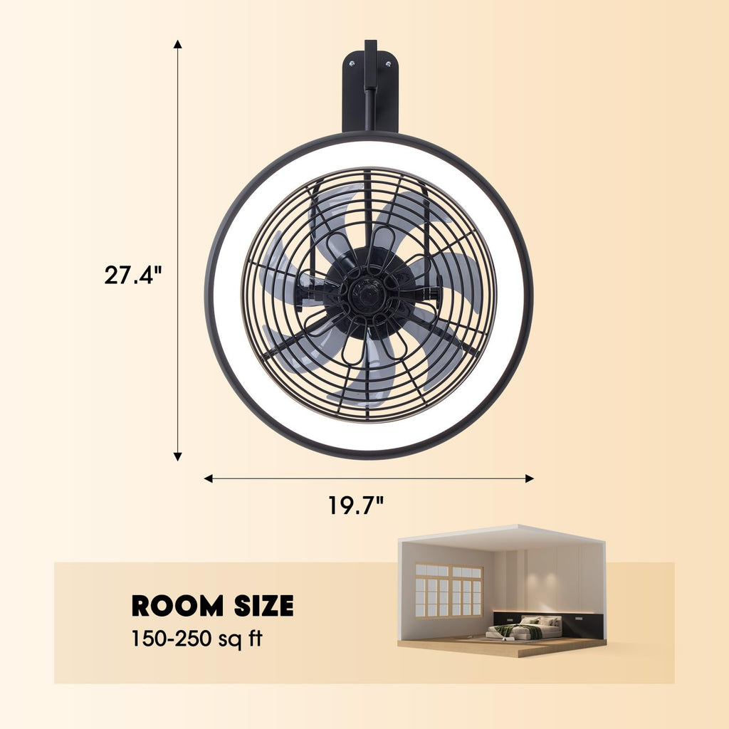 Wall Mounted Fan with Lights, 20” 6 Speeds Reversible Dimmable O6112