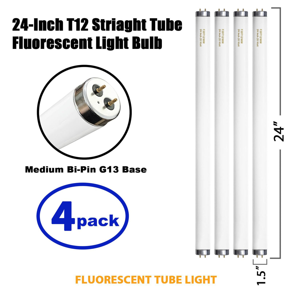 20 Watt Soft Warm White T12 Fluorescent Tube Light Bulb 24 Inch 4 Count I779