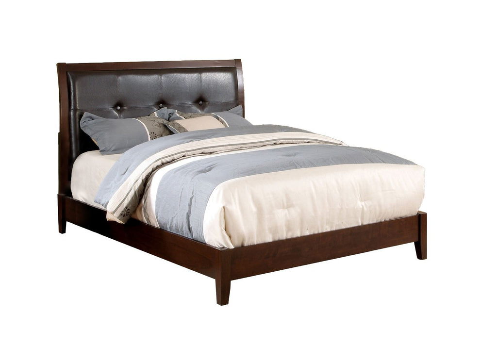 Brown Cherry Eastern King Leatherette Platform Bed V770420