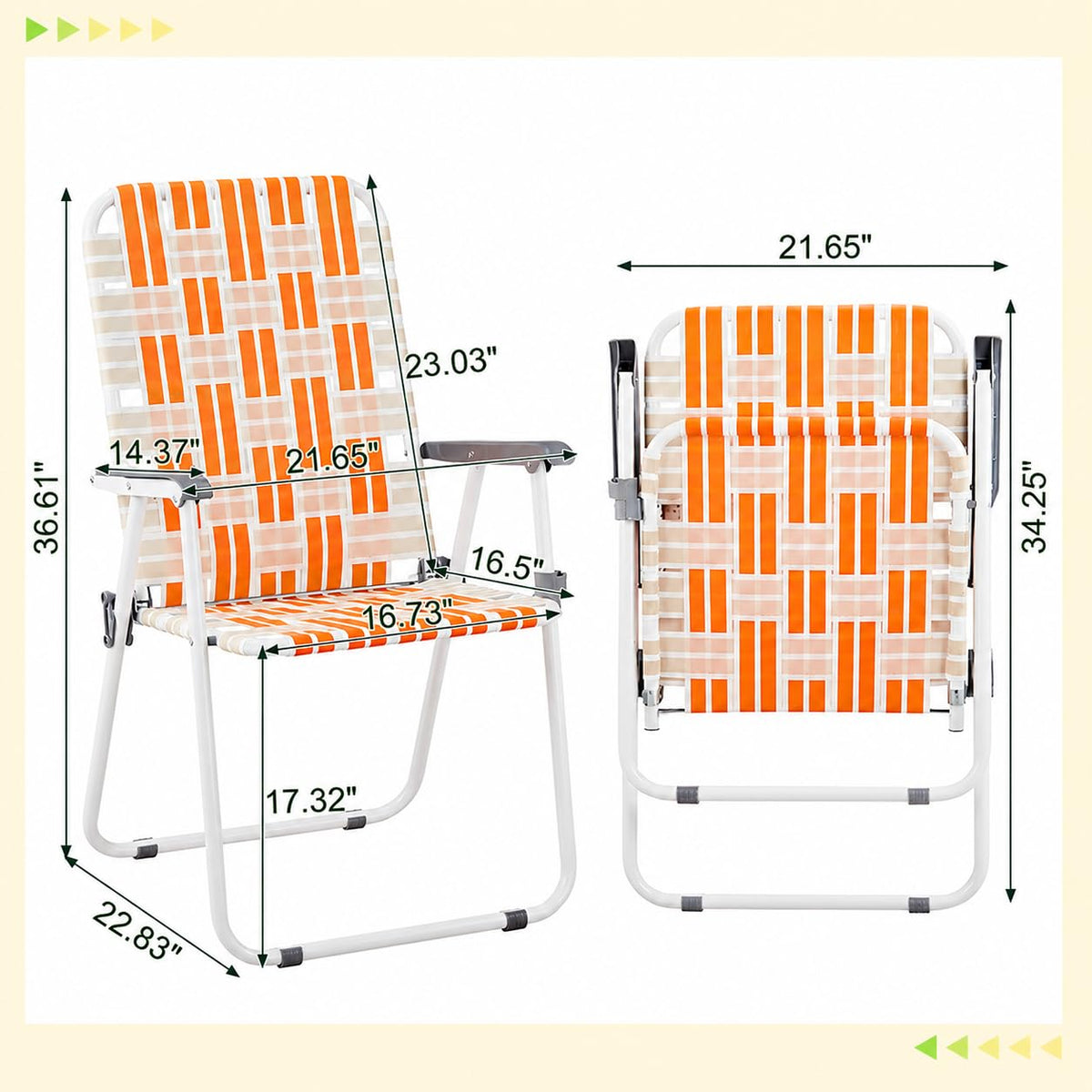 Webbed Foldable Metal Patio Chairs Set of 2 B8310
