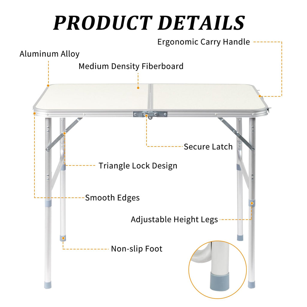 3ft Portable Aluminum Folding Picnic Table with Carry Handle T3581