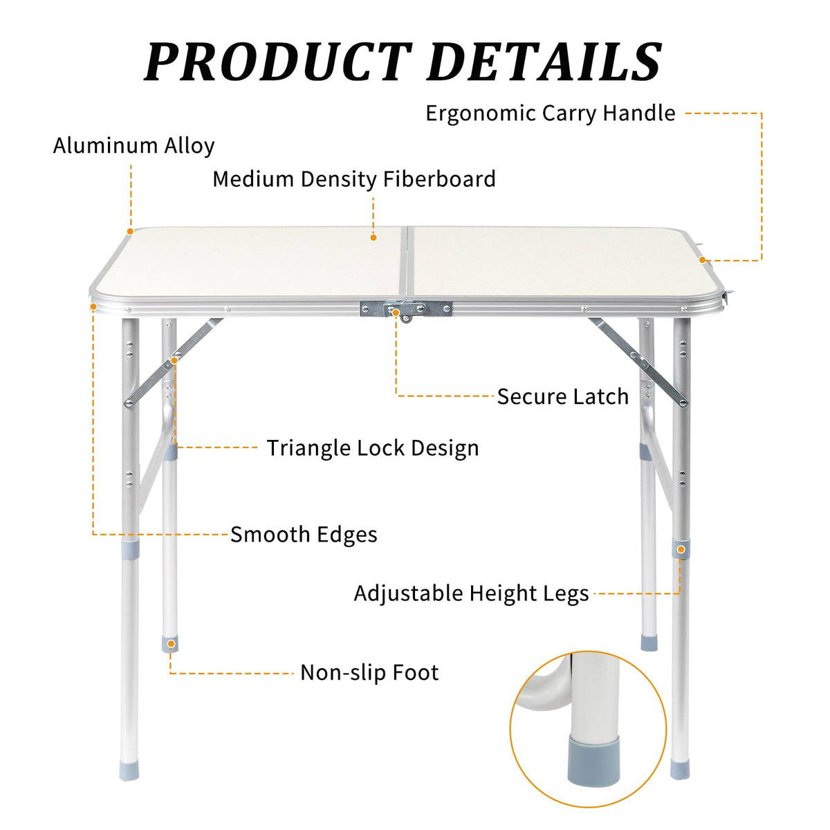3ft Portable Aluminum Folding Picnic Table with Carry Handle T3581