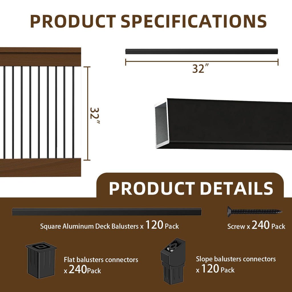 120 Pack 32" Black Aluminum Deck Balusters Y644871