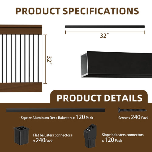 120 Pack 32" Black Aluminum Deck Balusters Y644871