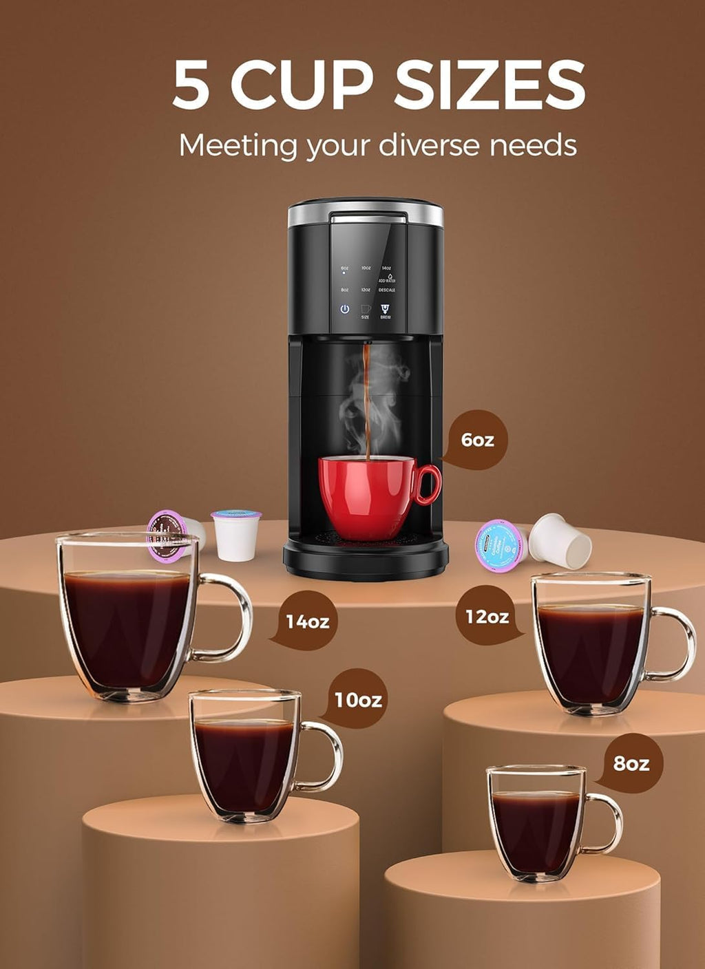 Single Serve Coffee Maker, 2 in 1 Capsule & Ground Coffee Brewer, 40 Oz Removable Water Tank Q58020
