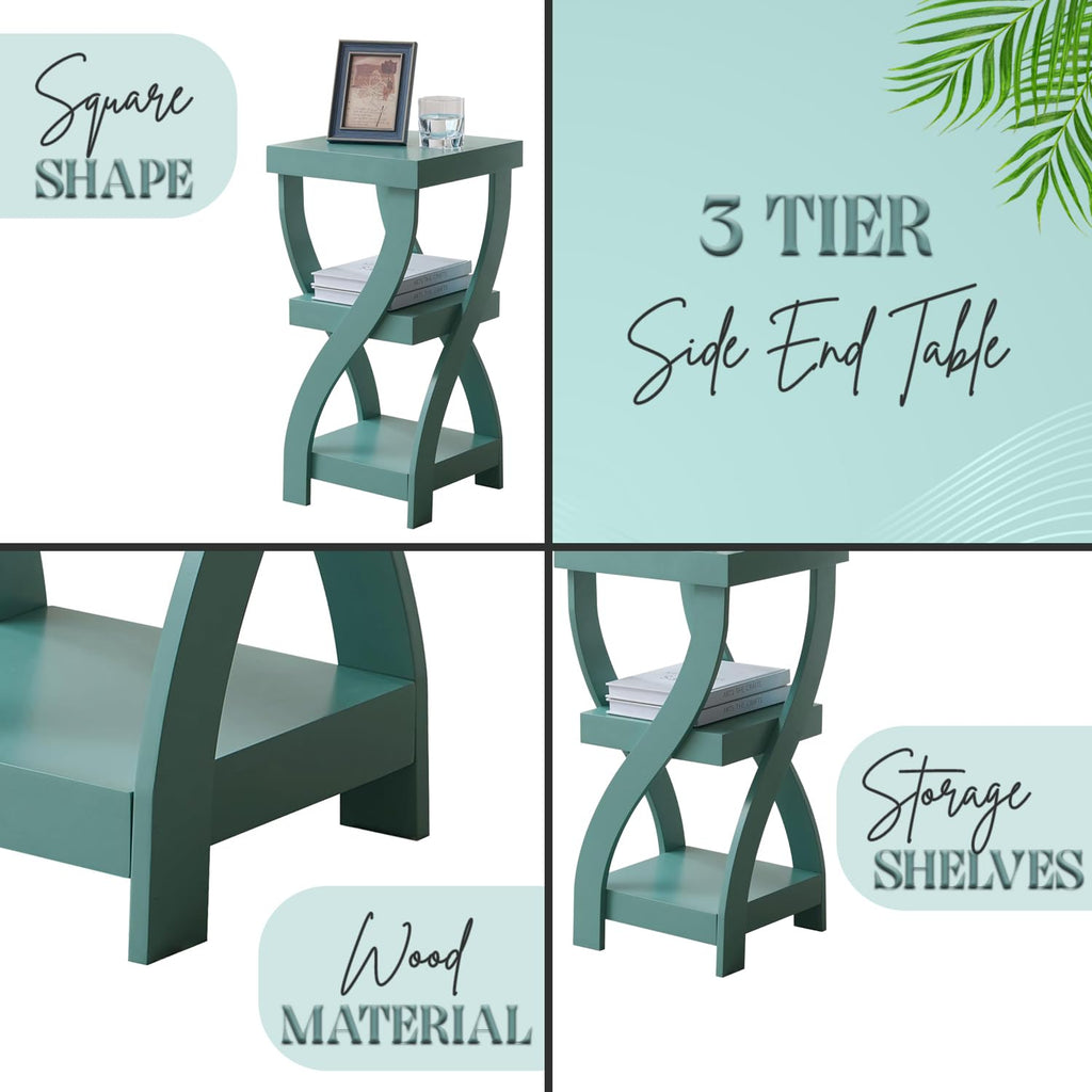 3-Tier Twisted Wood End Table with Open Storage Shelves O381