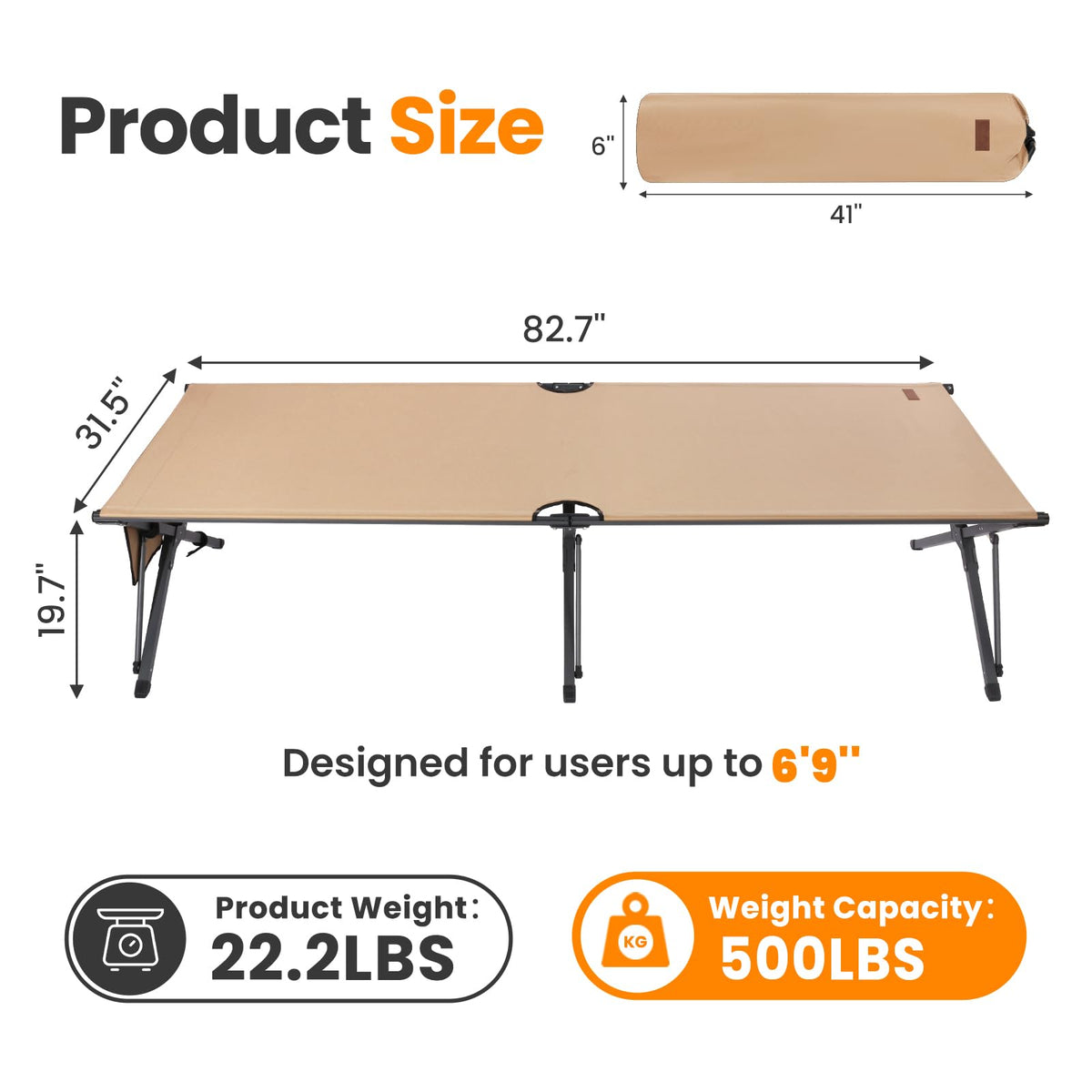 Heavy Duty 31.5'' Wide Folding Camping Cot T9400