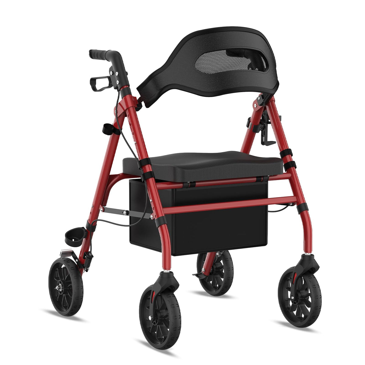 Foldable Rollator Walker with Seat, 8" Wheels, Red U667669