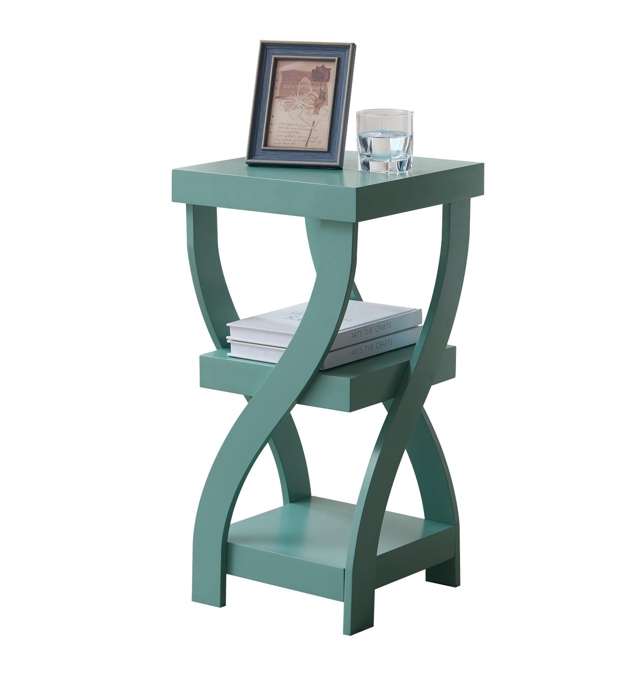 3-Tier Twisted Wood End Table with Open Storage Shelves O381