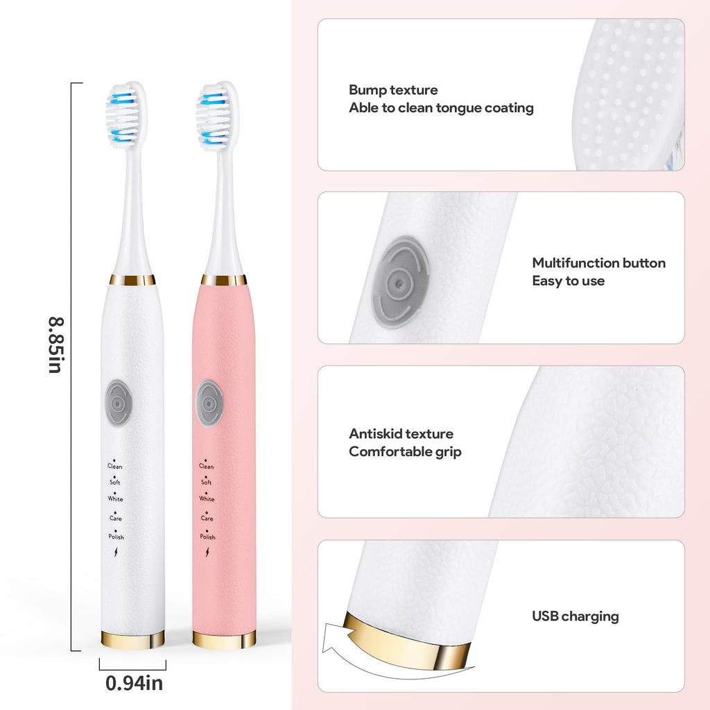 Rechargeable Sonic Toothbrush 2-Pack White Pink Q30042
