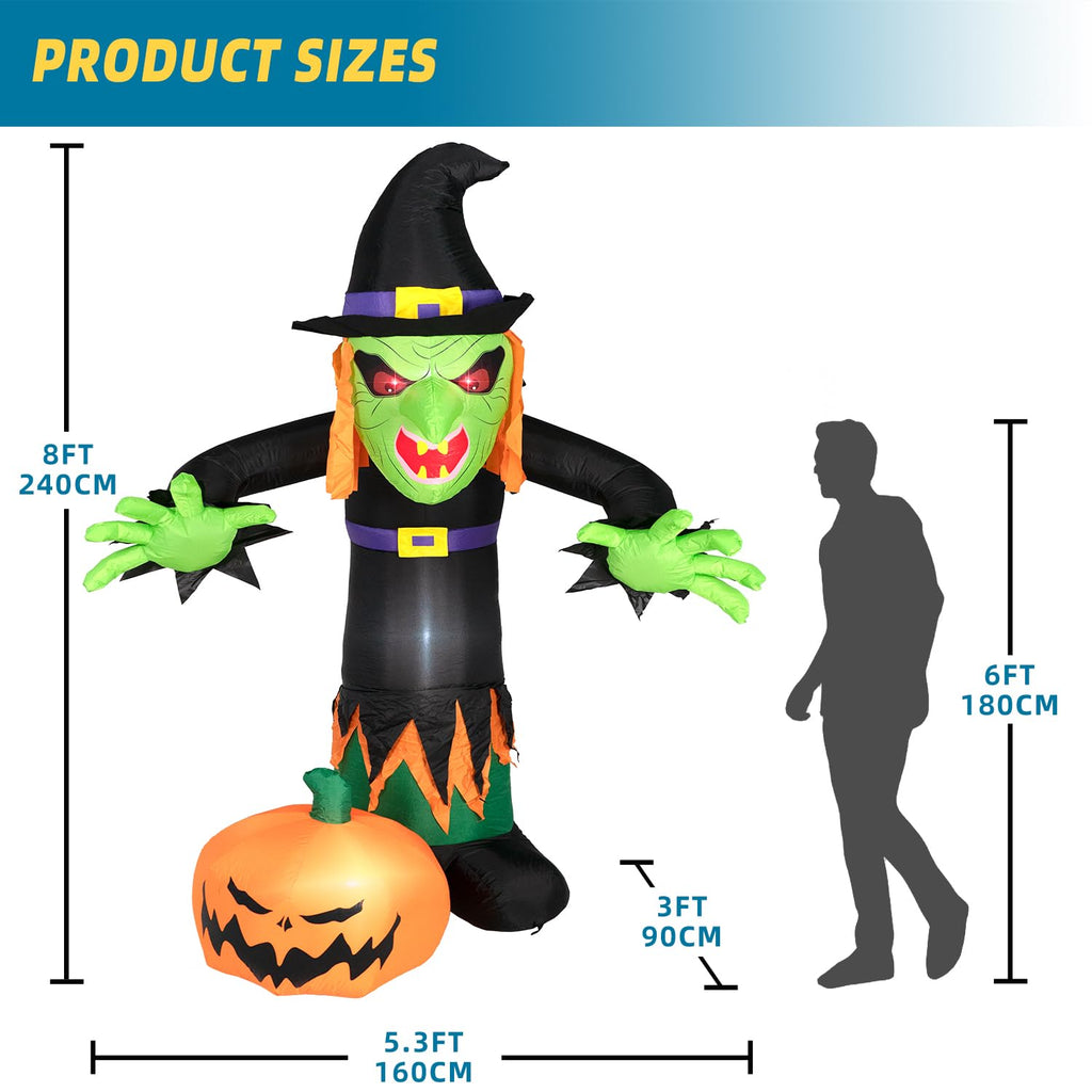 8FT Inflatable Witch Decorations with LED Lights G93316
