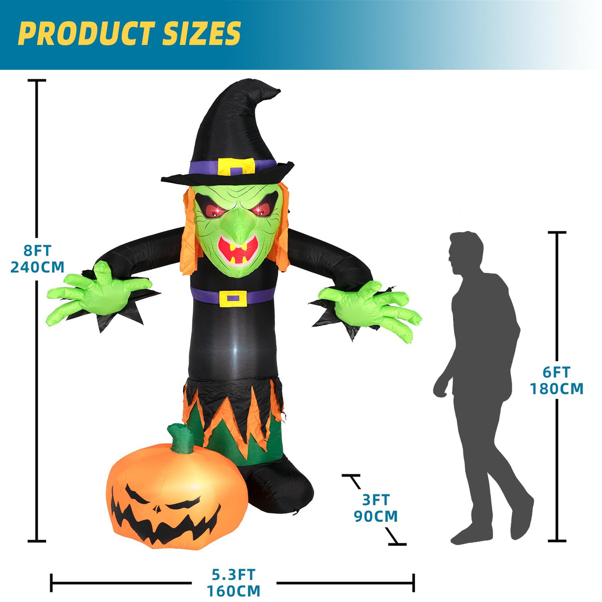8FT Inflatable Witch Decorations with LED Lights G93316