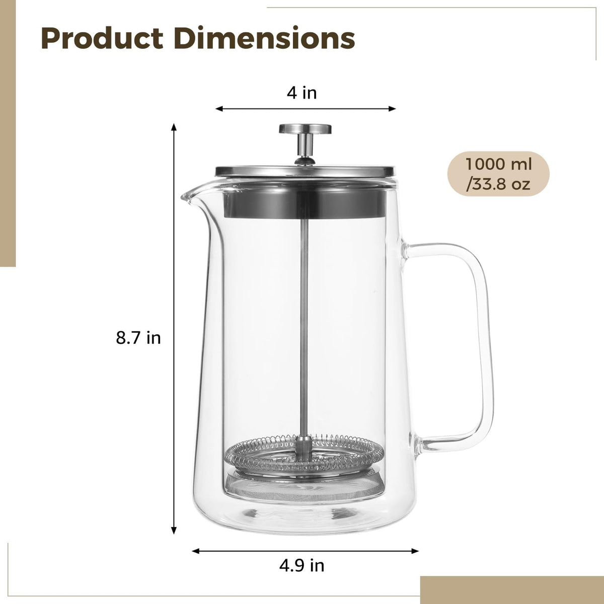 33.8 Oz Insulated Double Wall Tea Maker with Fine Mesh Filter O455239