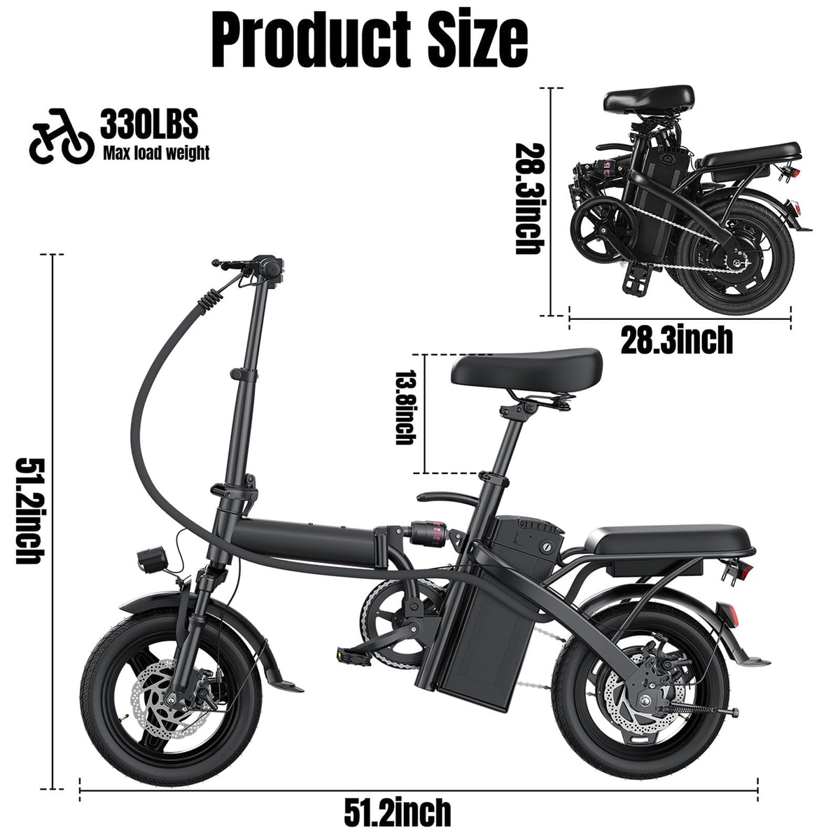 560W 20MPH 32 Miles Range 48V 10Ah 14" Foldable Electric Bike E1627