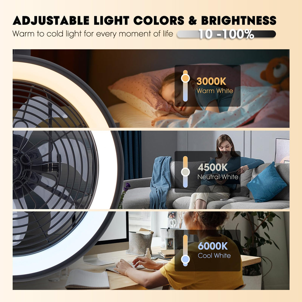 Wall Mounted Fan with Lights, 20” 6 Speeds Reversible Dimmable O6112