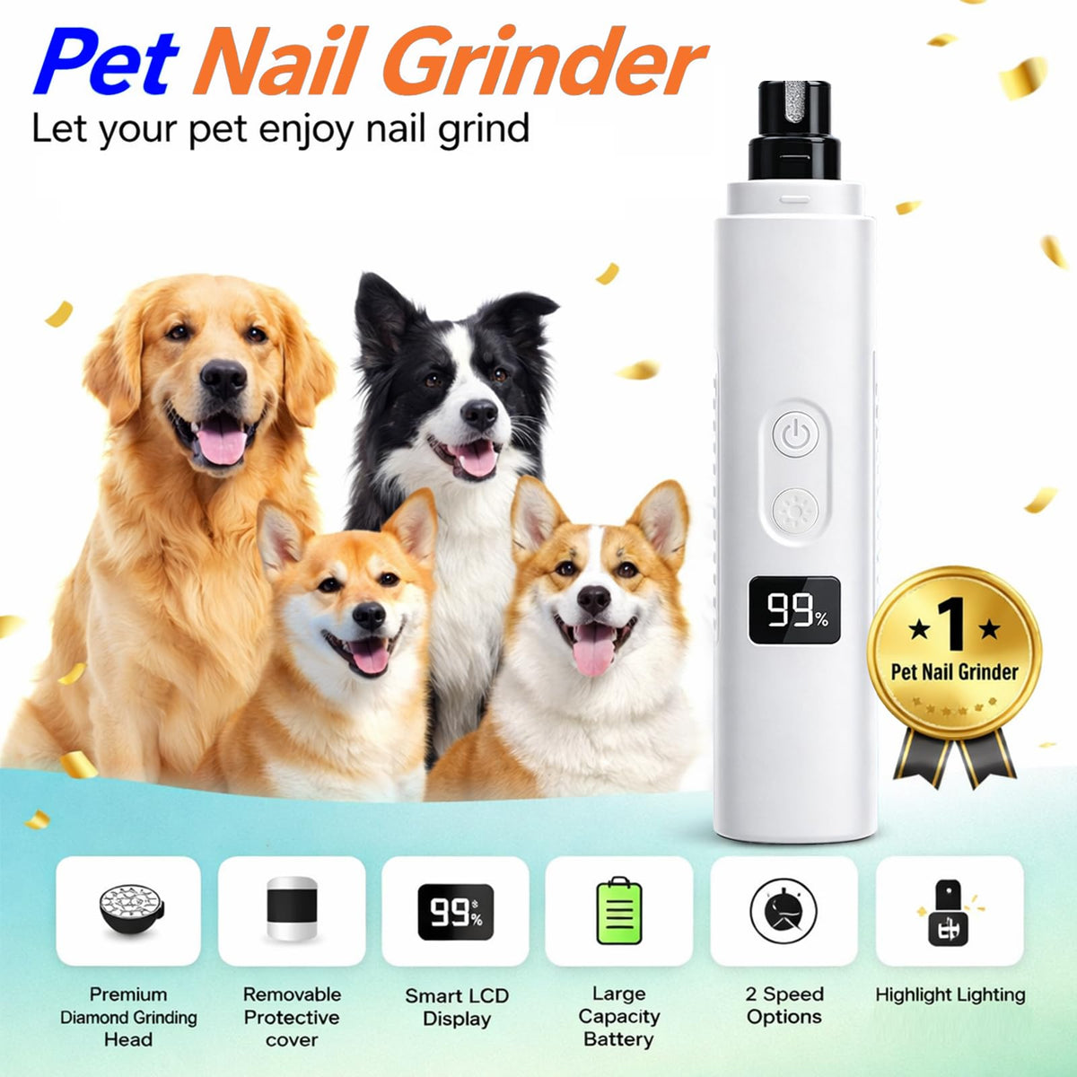 Dog Nail Grinder, 3-Speed Ultra Quiet with LED Light I3380