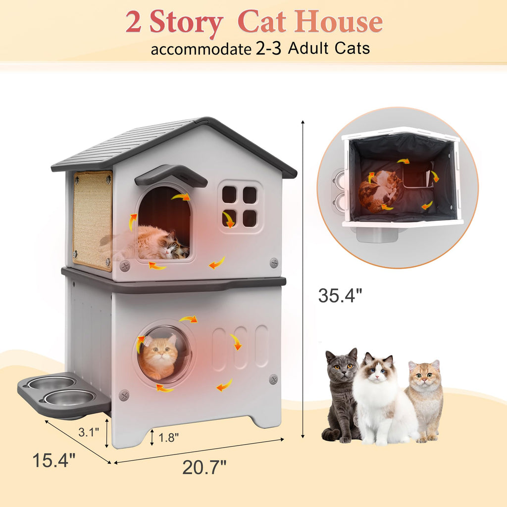 Insulated Outdoor Plastic Cat House with Cat Bowls V295269