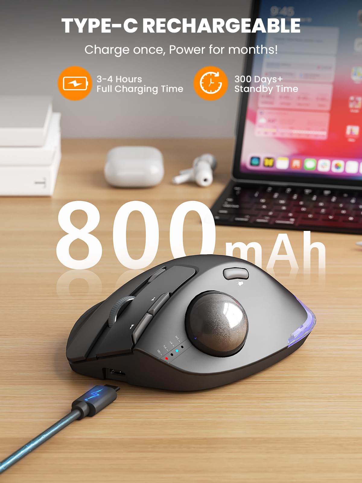 Ergonomic Wireless Trackball Mouse N9309