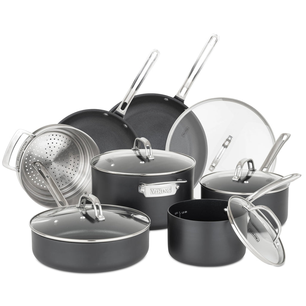 12 Piece Non Stick Hard Anodized Cookware Set with Glass Lids C9398