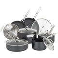 12 Piece Non Stick Hard Anodized Cookware Set with Glass Lids C9398